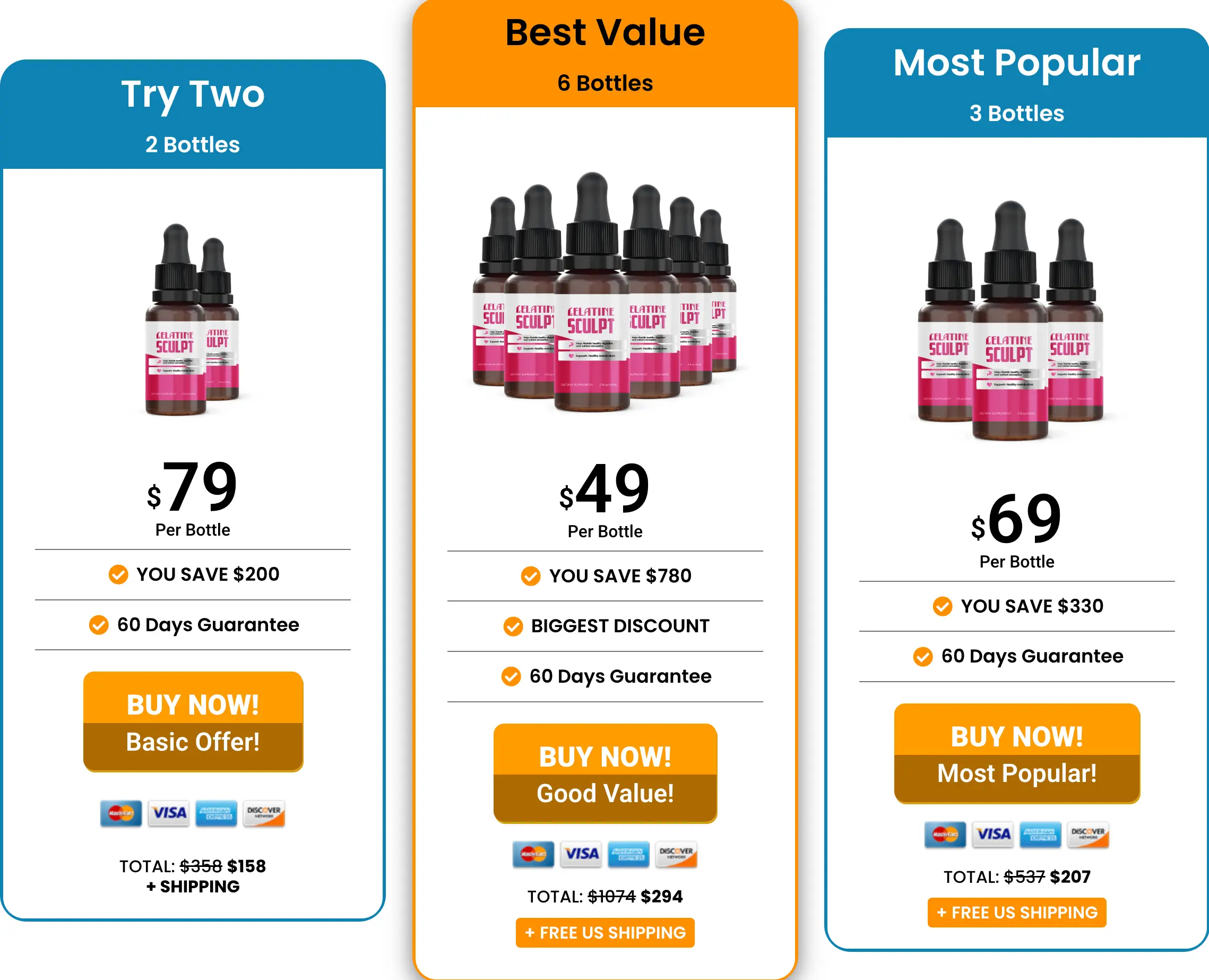 Gelatine Sculpt supplied package pricing: bottle quantities, unit prices and order options
