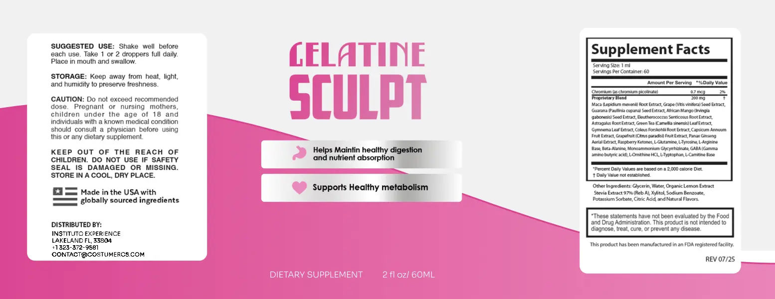 Gelatine Sculpt full product label and Supplement Facts